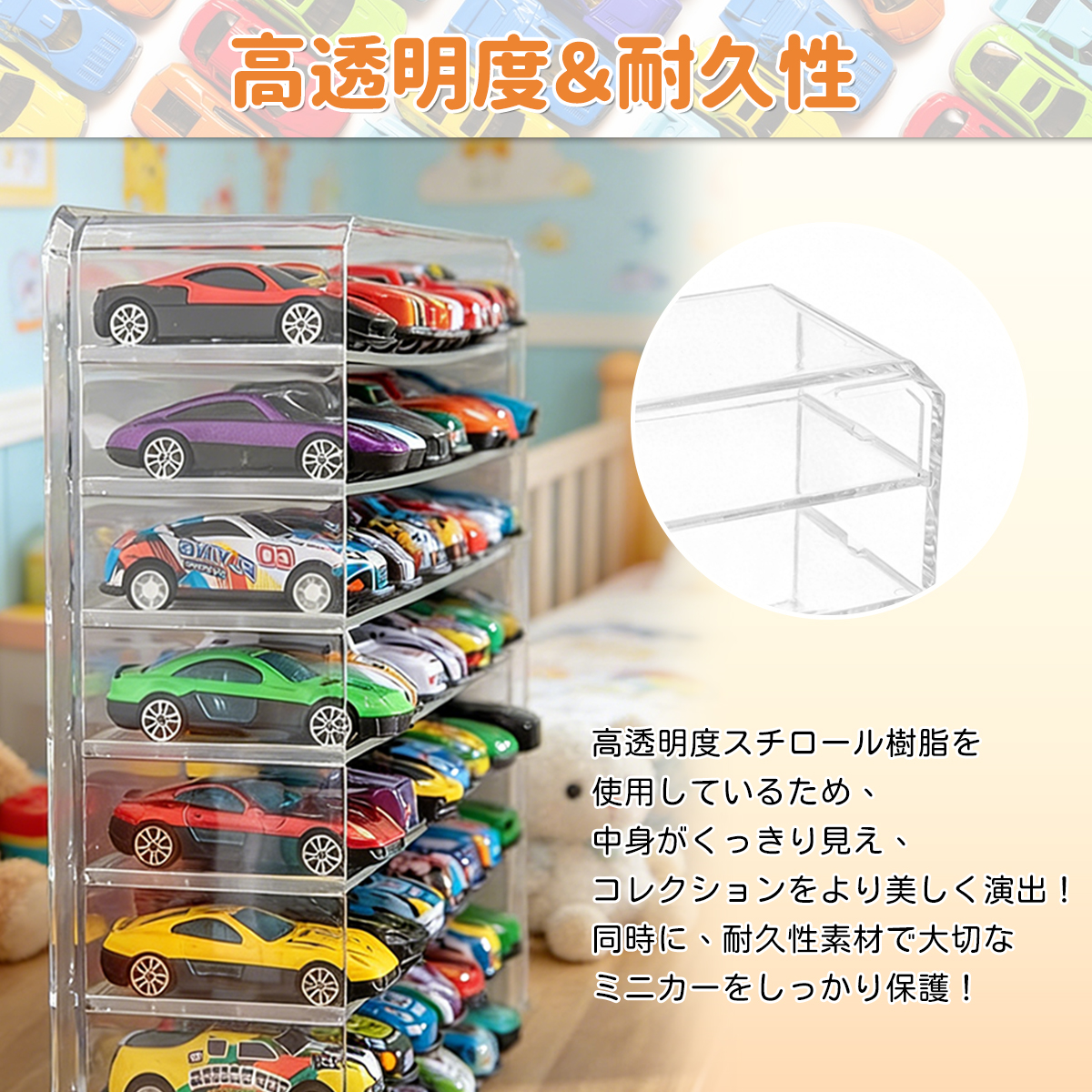 ミニカーケース ミニカー専用 収納ケース 最大56台 大容量 8段 透明