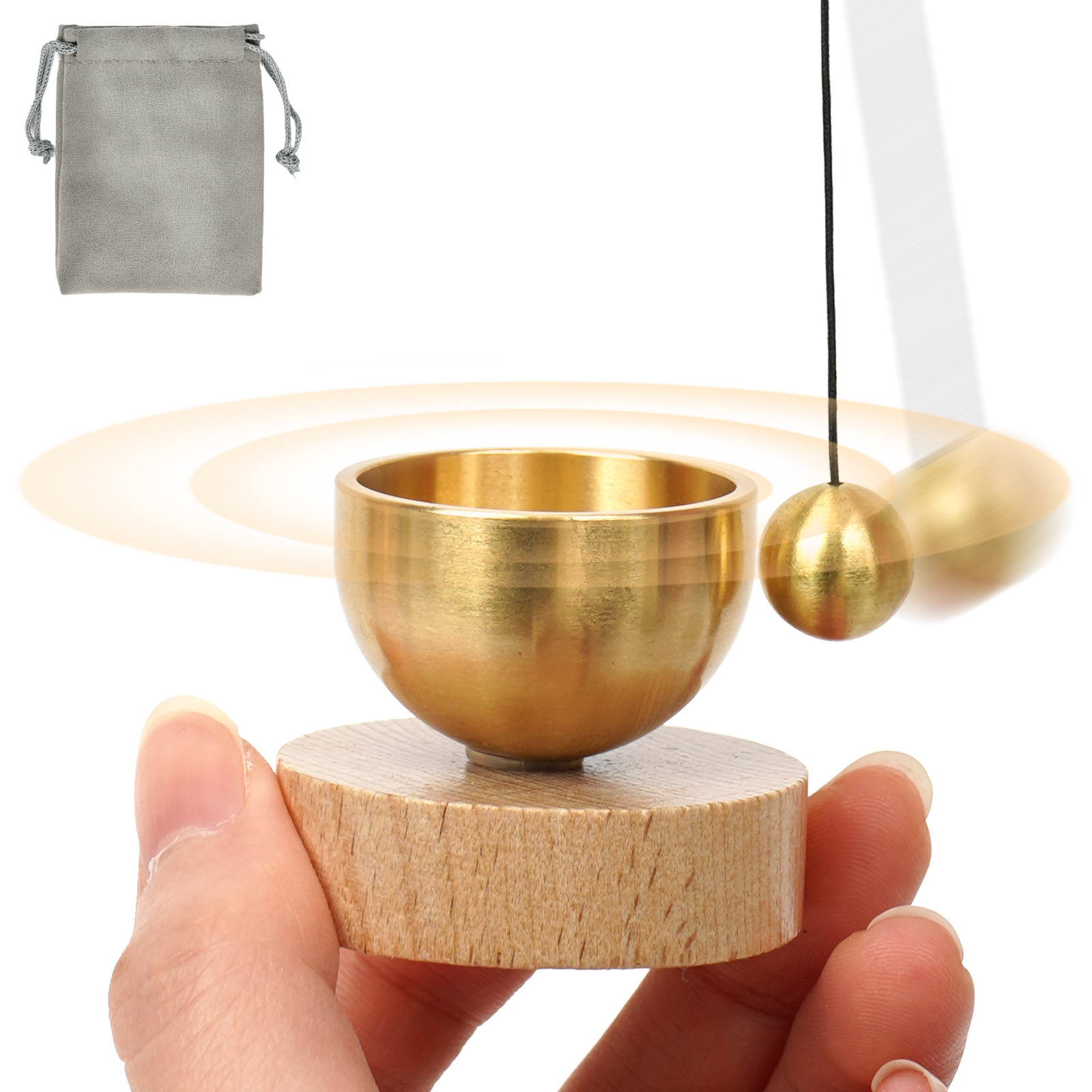 おりん 真鍮製 ミニおりん 4点セット 巾着袋付き ミニ リン 仏具おりん