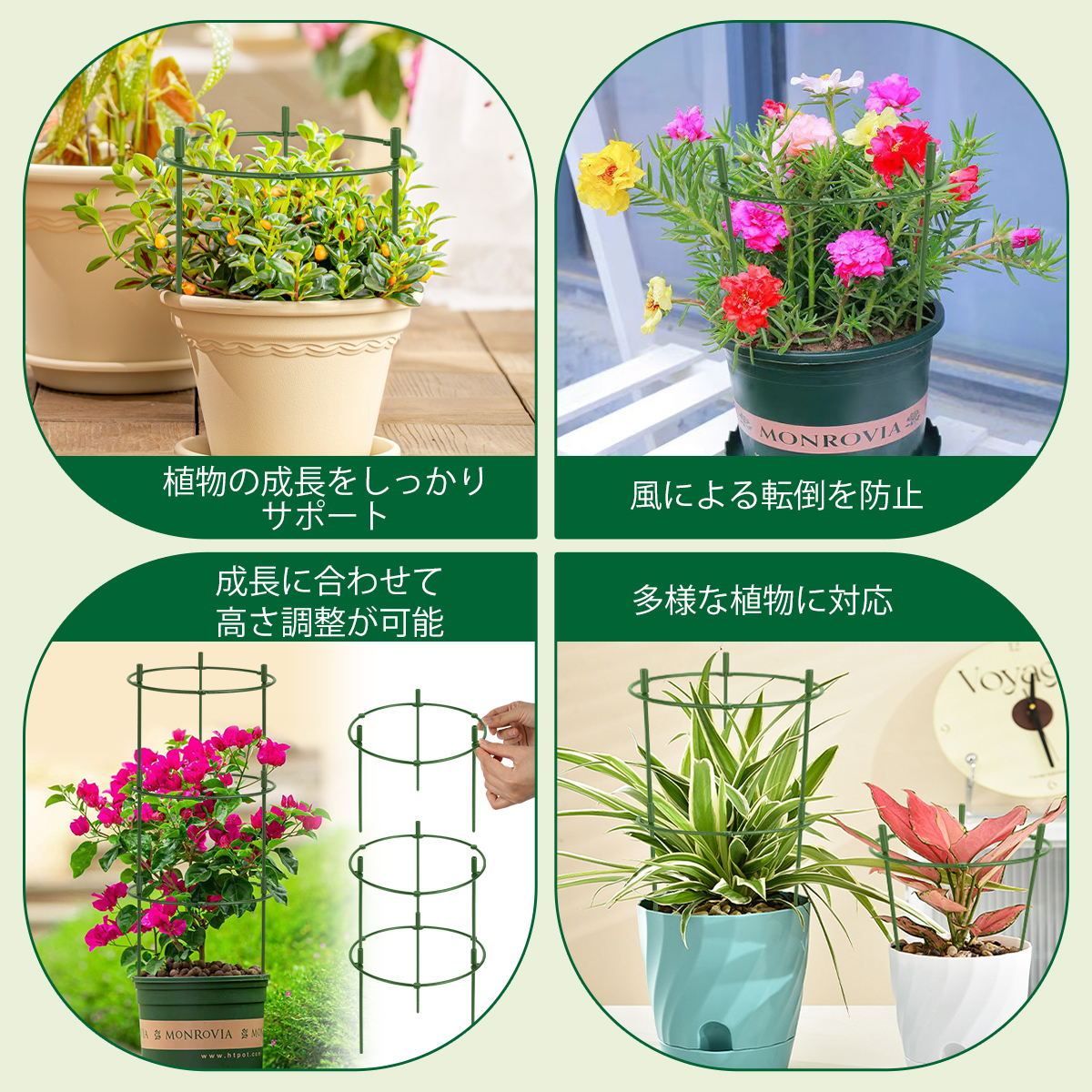 支柱 園芸 組立式 手袋付 連結式 植物支柱 園芸用 30組本組 60組本組 調整可能 観葉植物 園芸 ガーデニング 植物固定 支柱セット(グリーン) 関連画像3