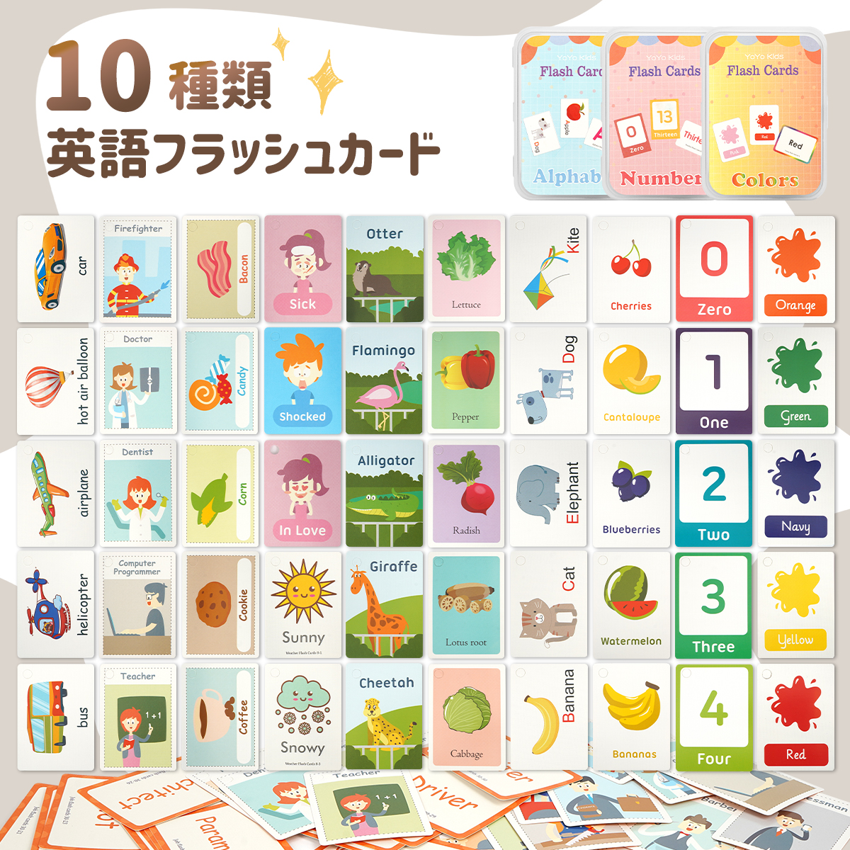 フラッシュカード 英語 10種 2個セット 英語カード モンテッソーリ