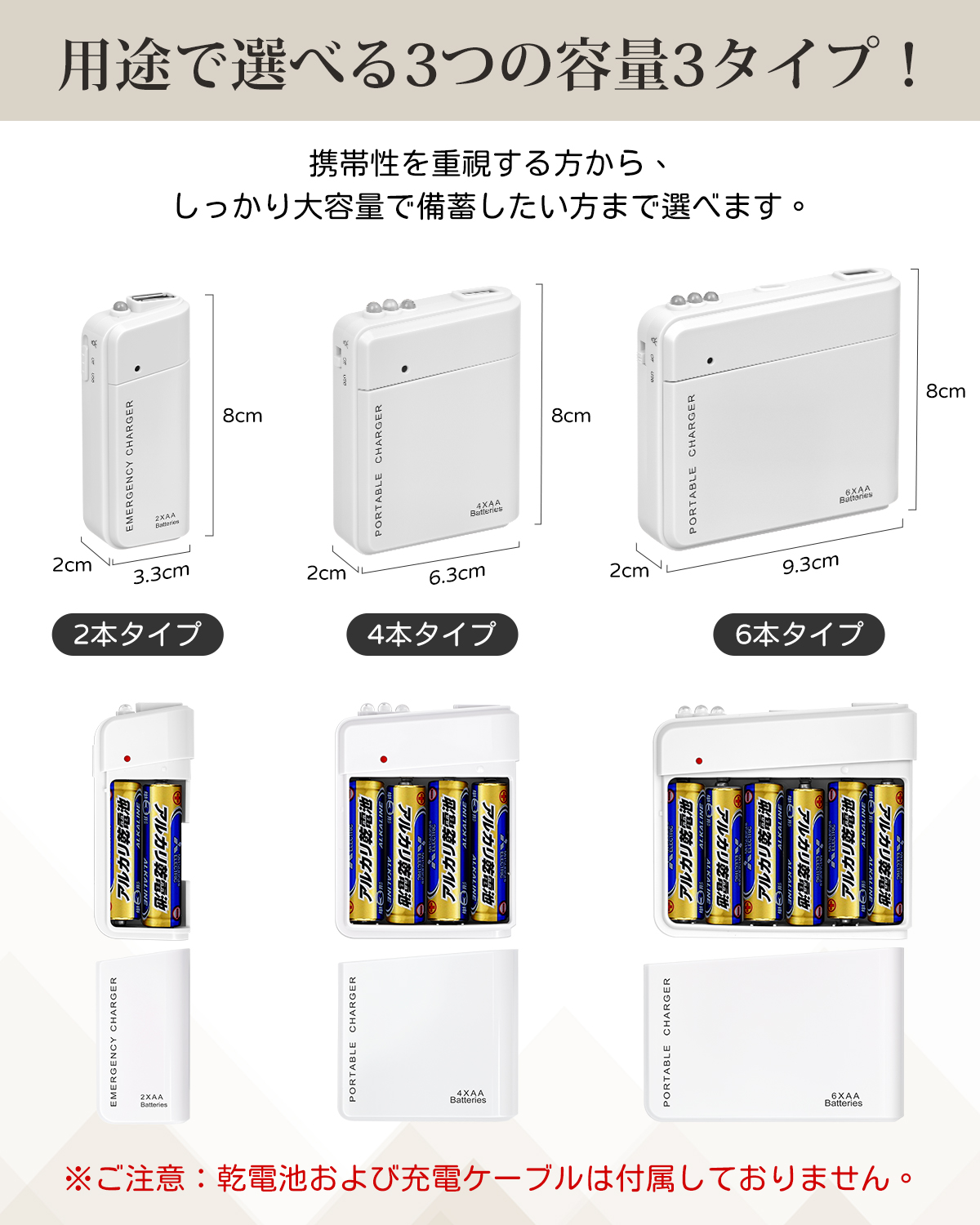 モバイルバッテリー 乾電池式 ポータブルチャー...の詳細画像3