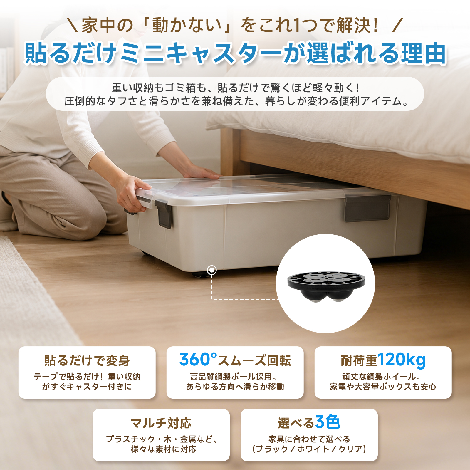 貼るだけキャスター 4個セット 360度回転 ...の詳細画像2