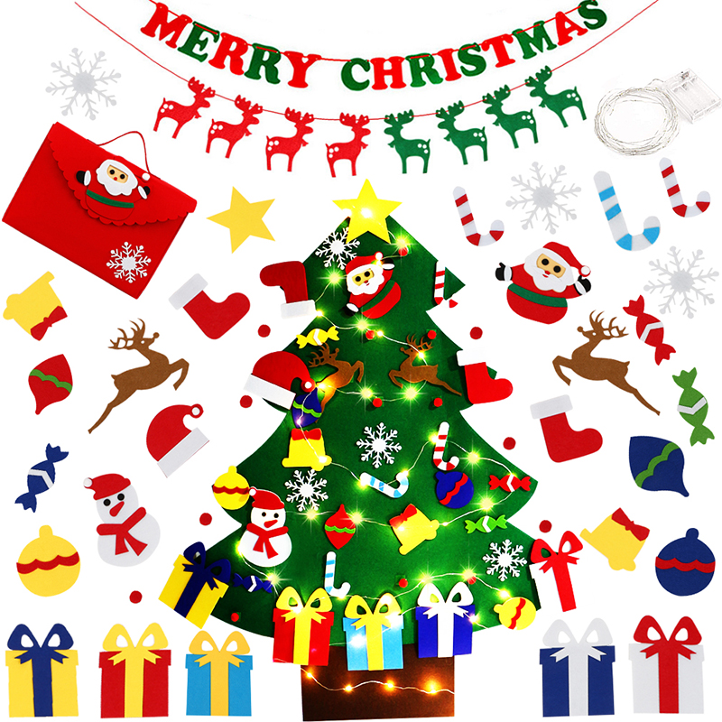 クリスマスツリー フェルト タペストリー 壁掛け LED DIY フェルトクリスマスツリー クリスマス飾り 手作り 取り外し可能 贈り物 プレゼント 知育おもちゃ｜bestday｜02
