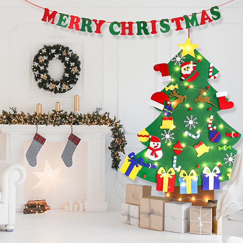 クリスマスツリー タペストリー フェルト 壁掛け LED DIY フェルト