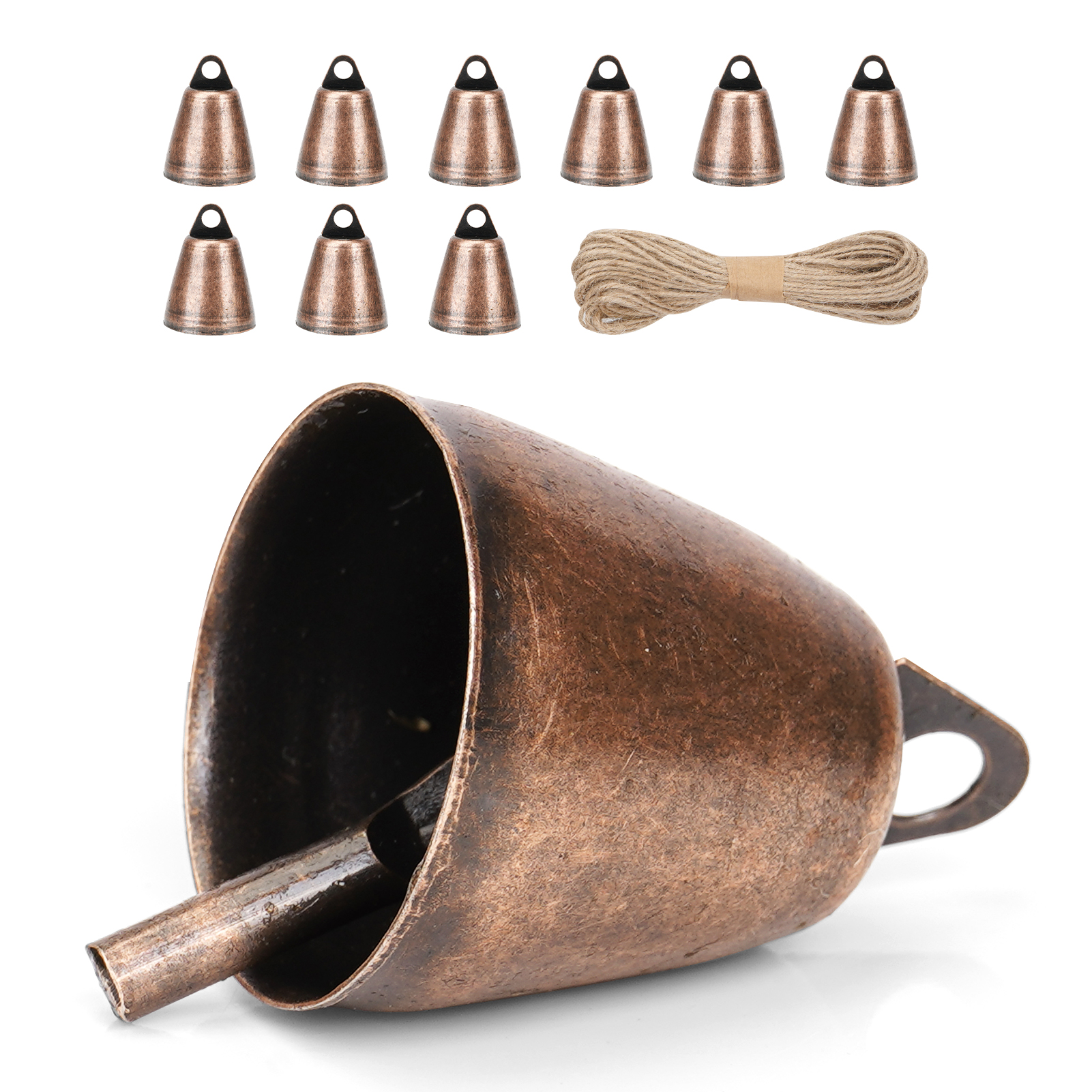 鈴　ベル　カウベル　ギリシャ土産 鈴 ベル 金属製 ミニベル 10個 麻縄付 牛と羊の鈴 カウベル DIY手作り