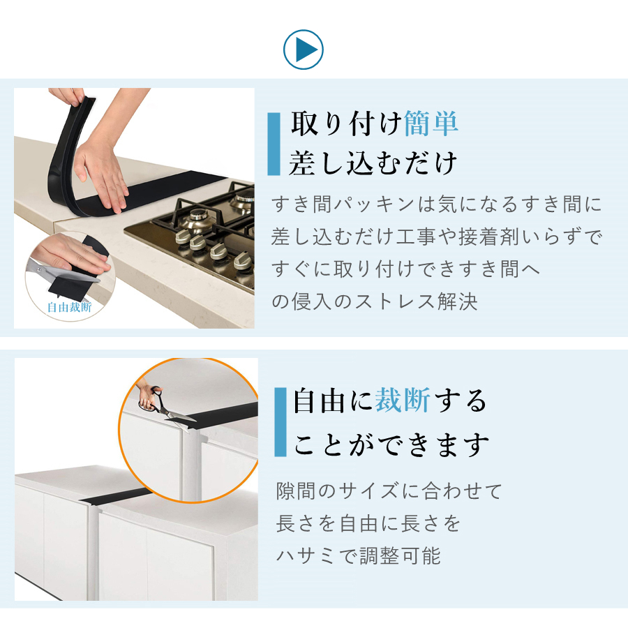SENUN 隙間パッキン スキマパッキン 洗面台 キッチン 隙間ガード 隙間埋め すきまぱっきん 接着剤不要 取付・取り外し簡単 裁断可能 水はね防止 接着剤不要 関連画像4