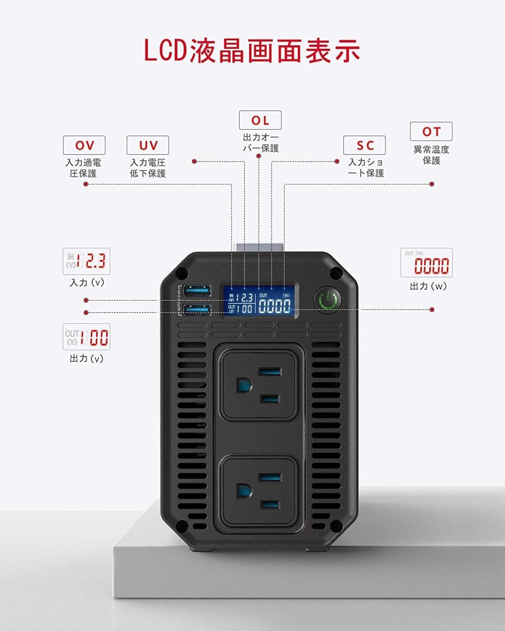 カーインバーター 正弦波 カー パワー チャージャー DC 12V to AC 100V 50Hz/60Hz 高出力 ハイパワー 定格:1000W  MRZ10010au BESTEK