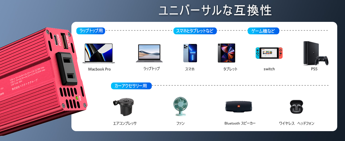 カーインバーター シガーソケット コンセント 150W: DC12VをAC100Vに