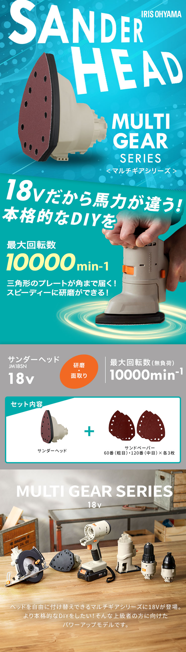IRIS OHYAMA（アイリスオーヤマ） 電動工具 サンダー 18V マルチギア