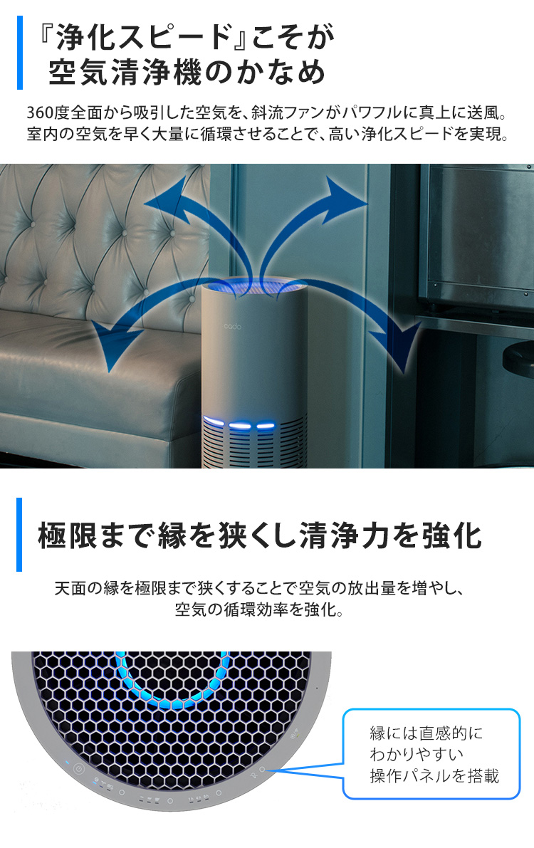 cado 空気清浄機 26畳 エアクリーナー 空間洗浄 高性能フィルター