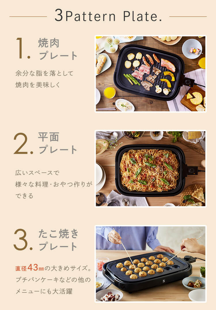 ホットプレート 焼肉 たこ焼き器 焼肉プレート たこ焼きプレート 平面