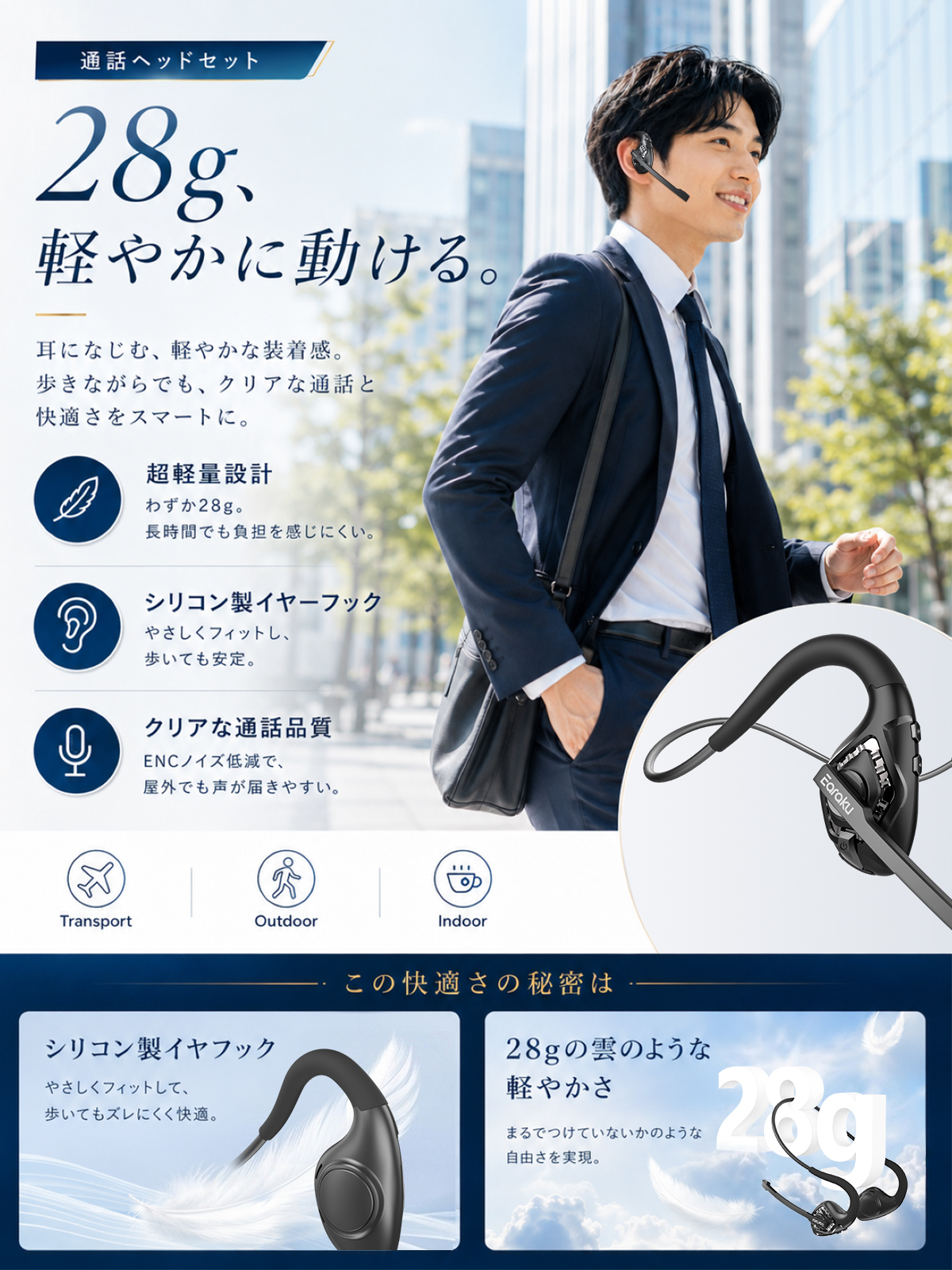 bluetooth ヘッドセット ワイヤレス イヤホン マイク付き bluetooth ブルートゥース Zoomに対応 骨伝導イヤホン 代替品 テレワーク 関連画像4