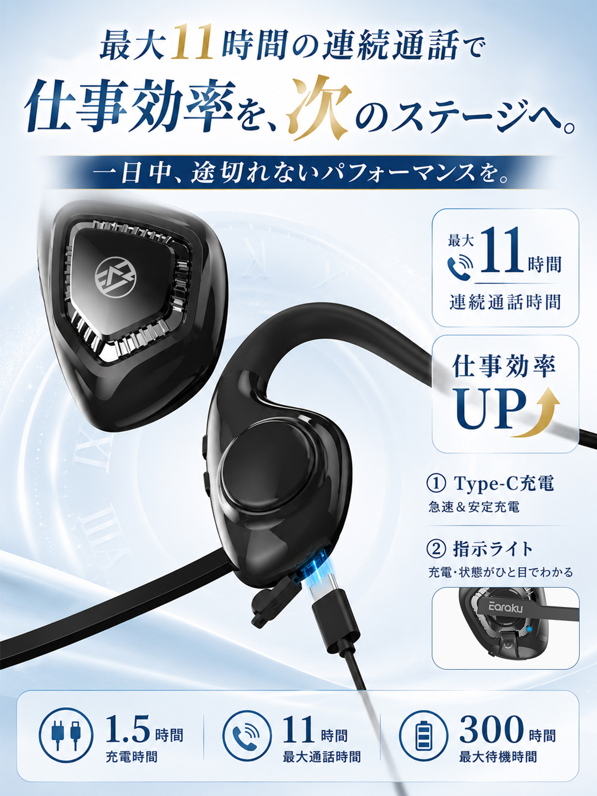 bluetooth ヘッドセット ワイヤレス イヤホン マイク付き bluetooth ブルートゥース Zoomに対応 骨伝導イヤホン 代替品 テレワーク 関連画像5