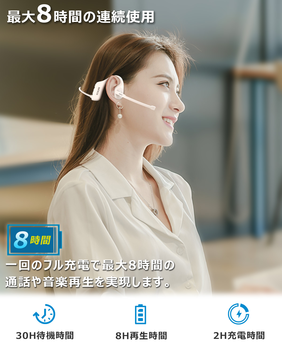 即納！Bluetooth ワイヤレス ヘッドセット マイク付き 空気伝導イヤホン Bluetooth マイクミュート可 軽量32g 両耳 テレワーク｜bestmatch｜03