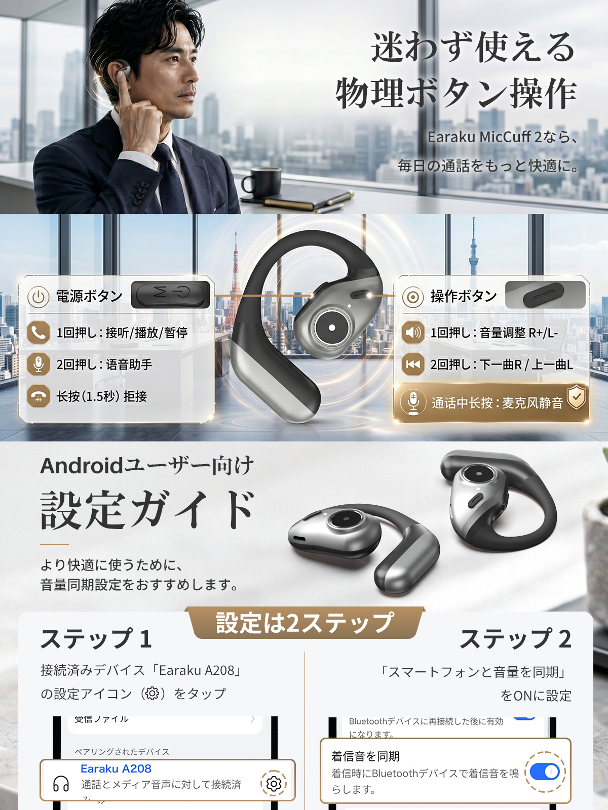 2026年最新】 Bluetooth ヘッドセット 通話特化 ワイヤレスイヤホン AI
