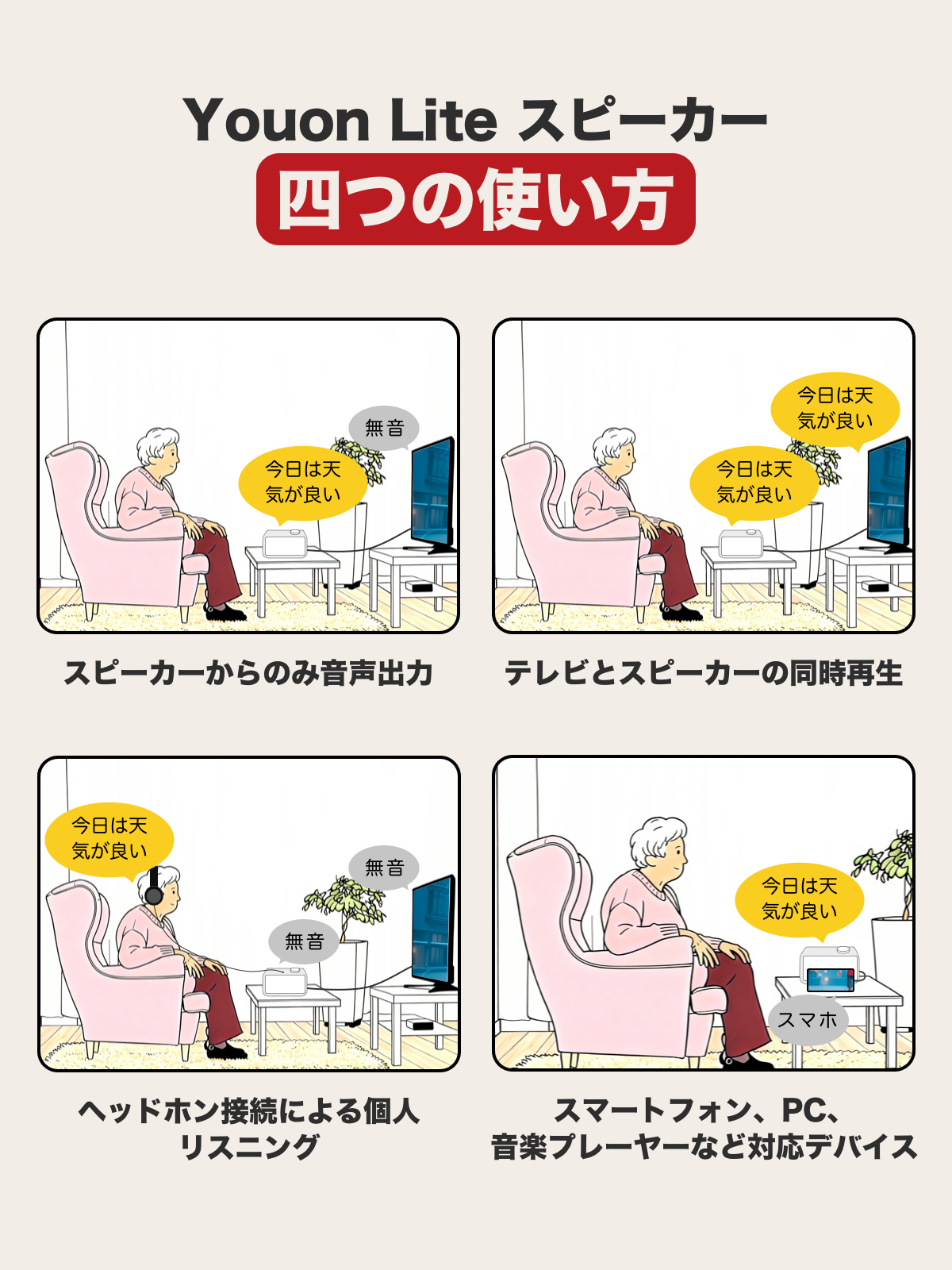 有線 手元スピーカー 【人声強調技術・電源アダプター同梱】 有線 手元スピーカー テレビ スピーカー テレビ用 高齢者 約5.8mケーブル | ブランド登録なし | 08