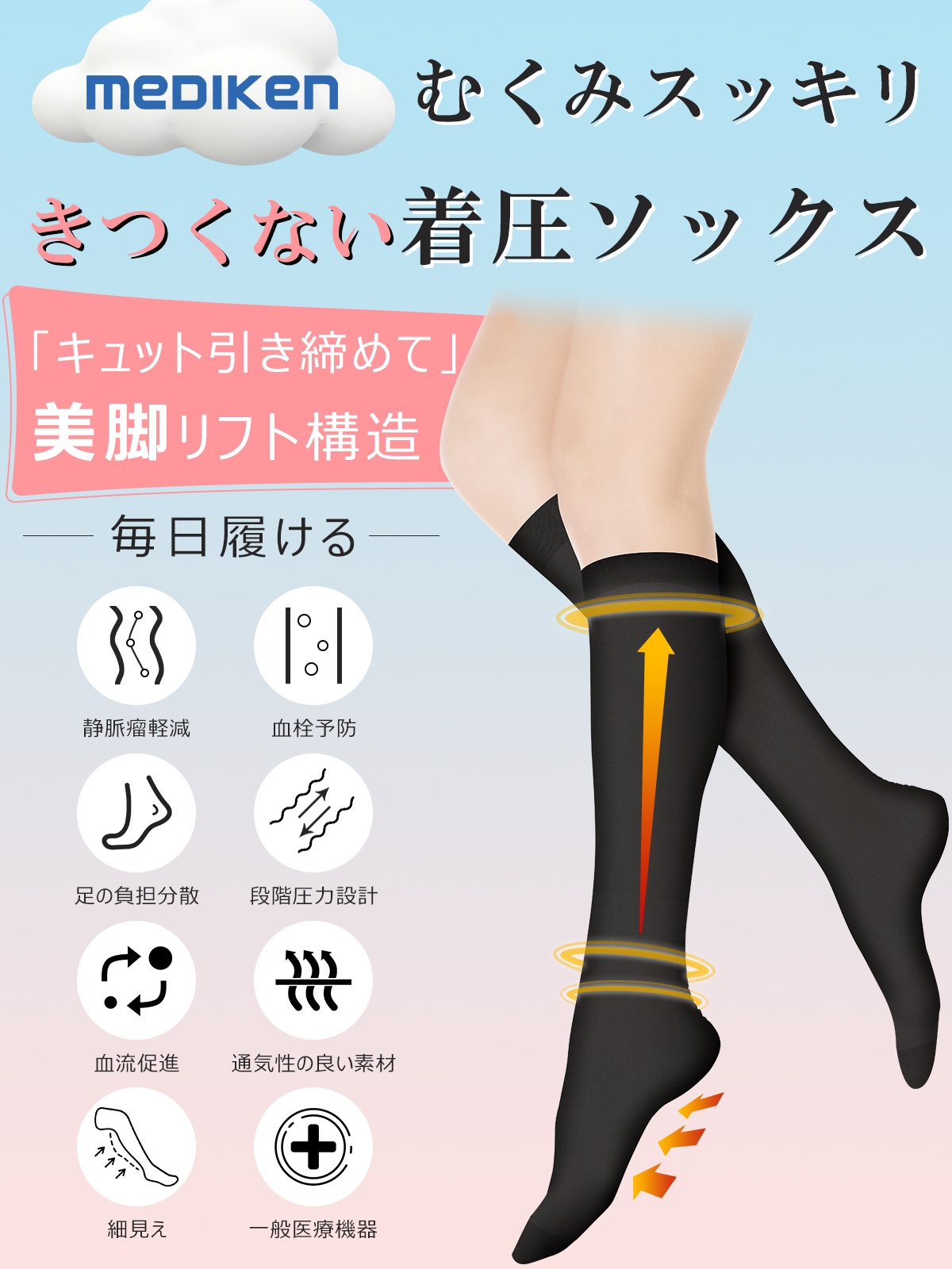クーポンで引き! 着圧 ソックス 医療 もくみ 緩和 弾性ストッキング 医療用 圧着クッズ 圧着 ソックス つま先無し 医療用ストッキング 下肢静脈瘤 関連画像3