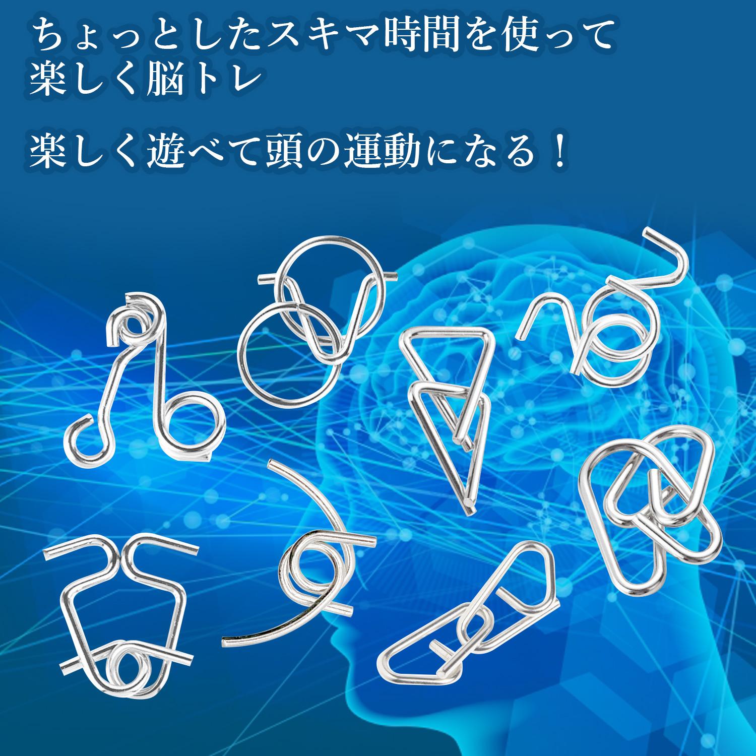 知恵の輪 パズルセット 8個入り ブルー 大人 子ども向け 金属パズル