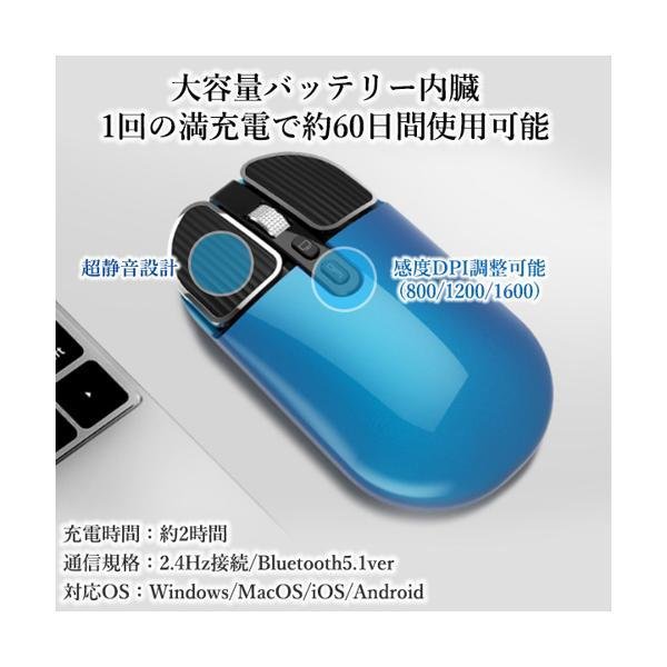 マウス ワイヤレスマウス 薄型 無線 Bluetooth 5.1 充電式 小型 静音 バッテリー内蔵 usb 光学式 Mac Windows ブルー  ((C :YK19089-A2203:ベストワン - 通販 - Yahoo!ショッピング