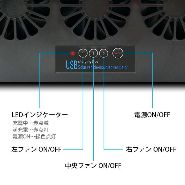 換気扇 車用 ブラック 太陽光パネル搭載 換気ファン 3連 換気扇 車用 ブラック 太陽光パネル搭載 換気ファン 3連