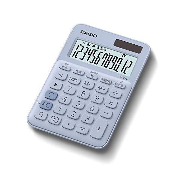 安い購入カシオ MW-C20C-LB-N ペールブルー カラフル電卓 12桁 ミニジャストタイプ 電卓