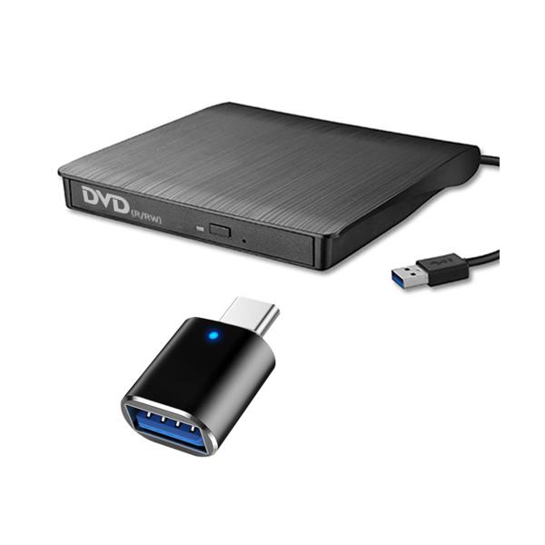 DVDドライブ 外付け USB3.0 CDドライブ タイプc変換アダプタ付属