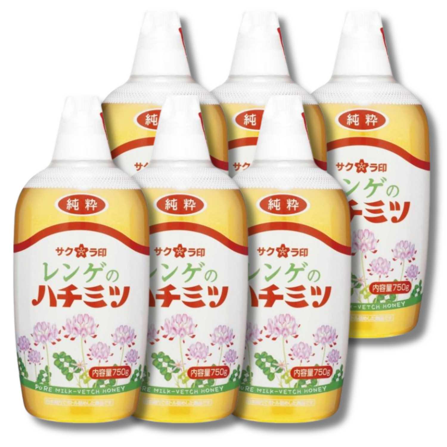 サクラ印 6個セット 加藤美蜂園 純粋レンゲハチミツ 750g : ベストワン