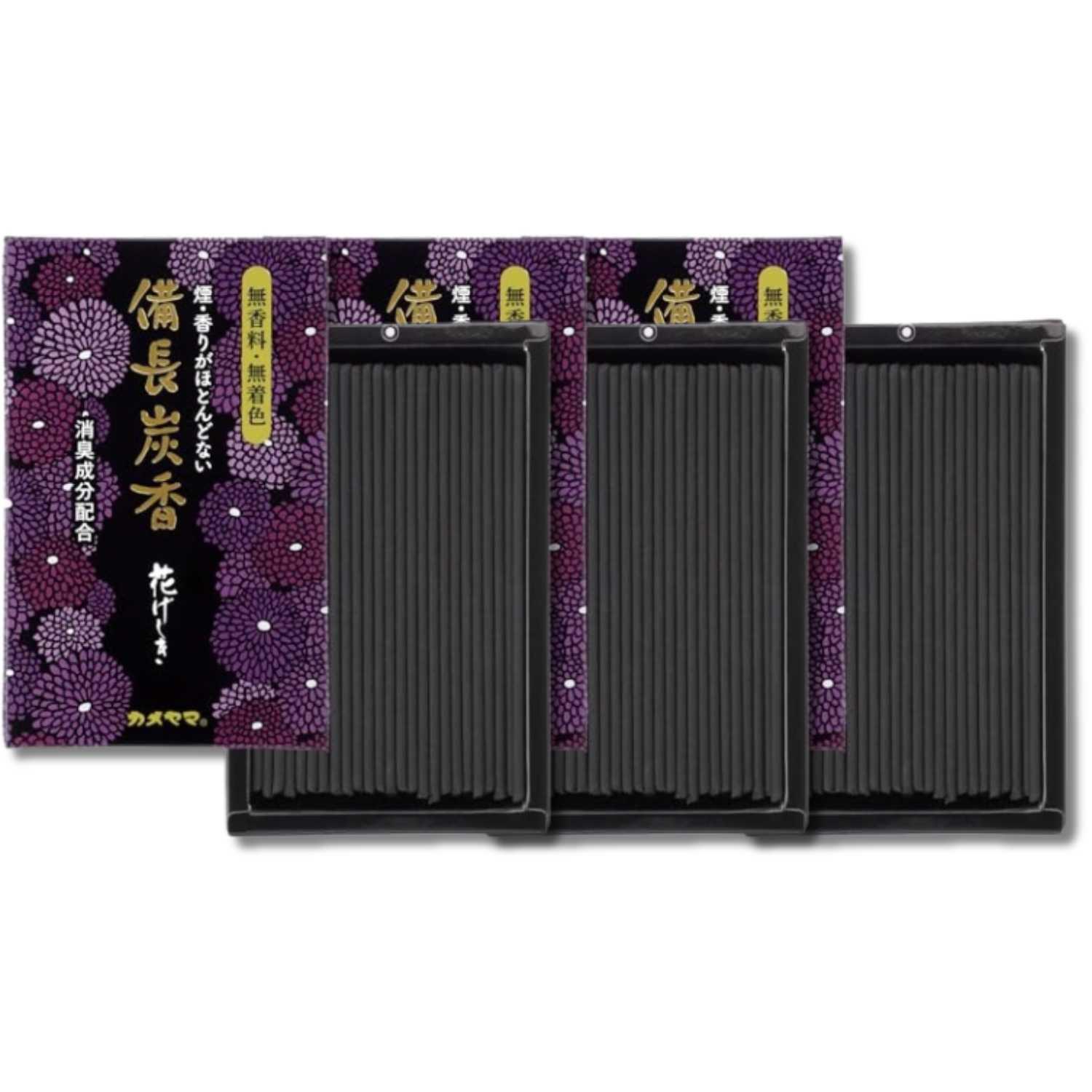 3個セット カメヤマ 花げしき 備長炭 ミニ寸 約50g 約150本 お線香 無