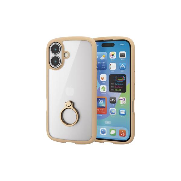 エレコム iPhone 16 ケース クリア ハイブリッド ストラップホルダー 