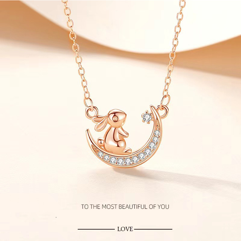 ☆フォロー割引あり☆【限定BOX付き】月 蝶モチーフ ネックレス ピンク 5月限定半額／ネックレス レディース うさぎ 月の兎 可愛い