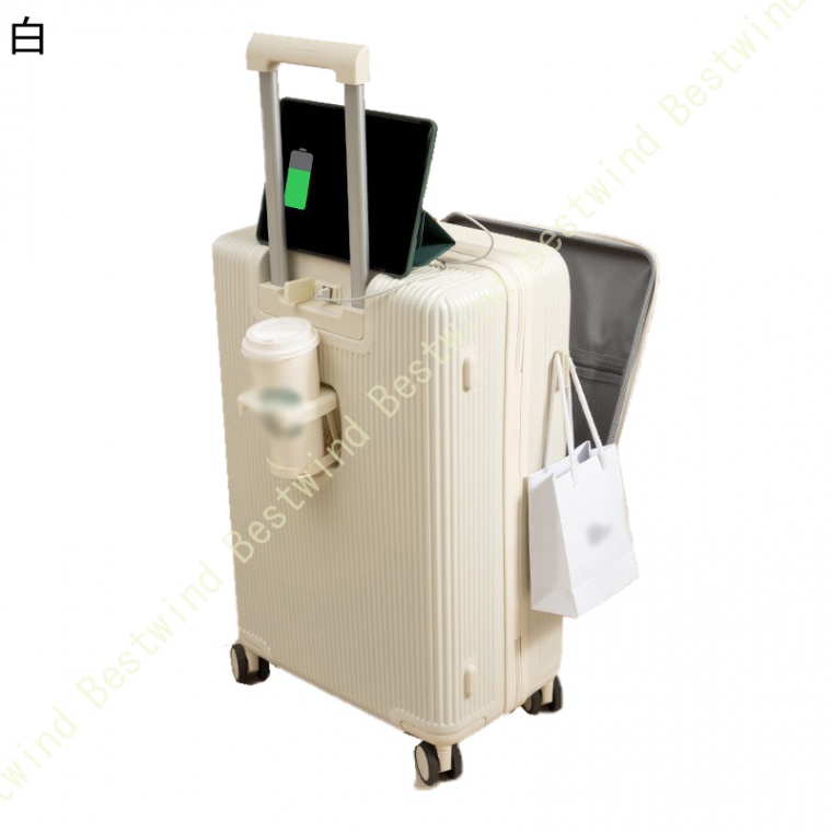 スーツケース 多機能 フロントオープン 可愛い Mサイズ 前開き USBポート カップホルダー 可愛い ダブルキャスター 静音 軽量 大容量 かわいい キャリーケース｜bestwind｜02