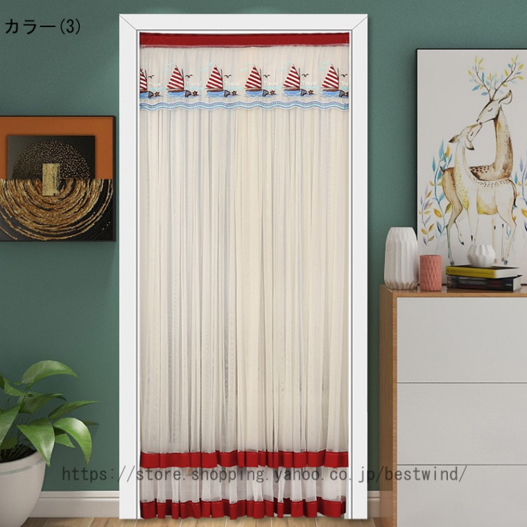 ドアカーテン のれん 2重のれん 暖簾 レース フリル 姫系 花柄 刺繍 