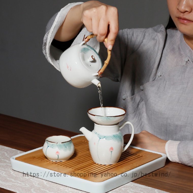 茶器セット 急須１ ミニ湯のみ6 陶器の茶こし付き はさみ焼 茶器 