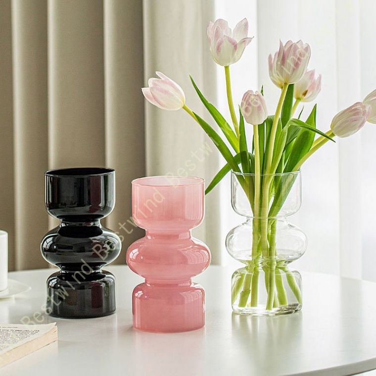 ガラス花瓶 北欧 割れない 一輪挿し 硝子 フラワーベース ポット 花器 かびん 円筒型 チューリップ 水栽培 透明 リラックス ユニーク  インテリア飾り