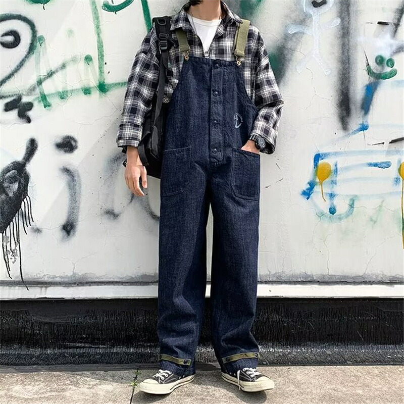 オーバーオール メンズ サロペット ワイド レトロ 夏 ウォッシュ
