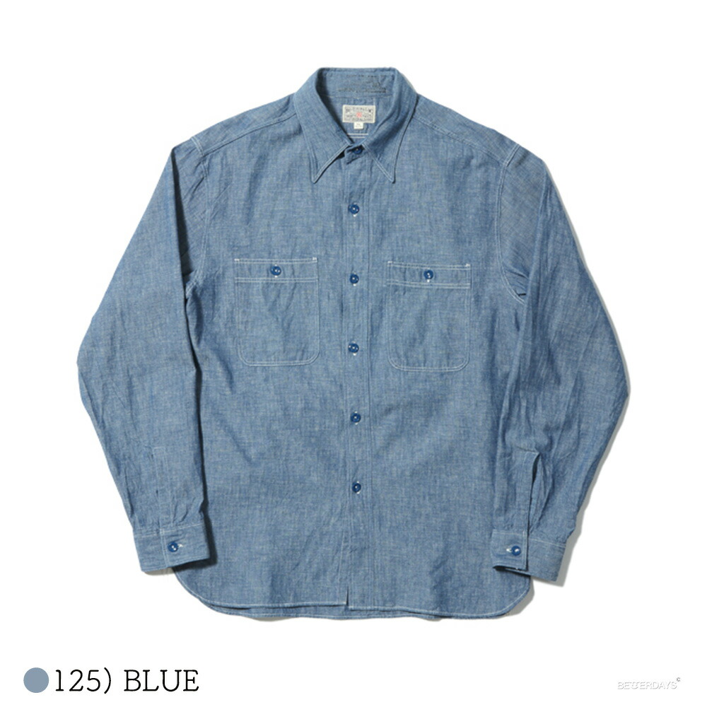 13800シャツ 長袖 メンズ バズリクソンズ ブルーシャンブレーワークシャツ BLUE CHAMB...