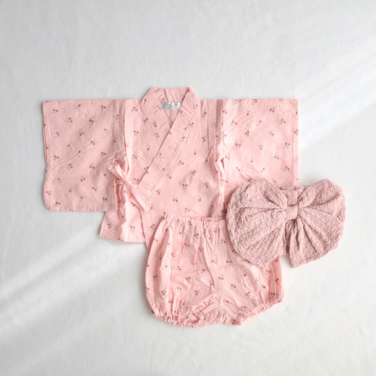 coto cotte 帯付き ふわリボン 2P ゆかた さくらんぼ刺繍 2P