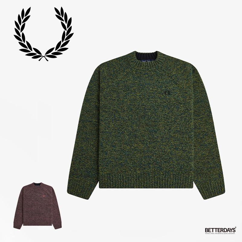 FRED PERRY×MUVEIL　モヘアニット 古着 Italy製 FRED PERRY ケーブル編み Vネック ブラック モヘア