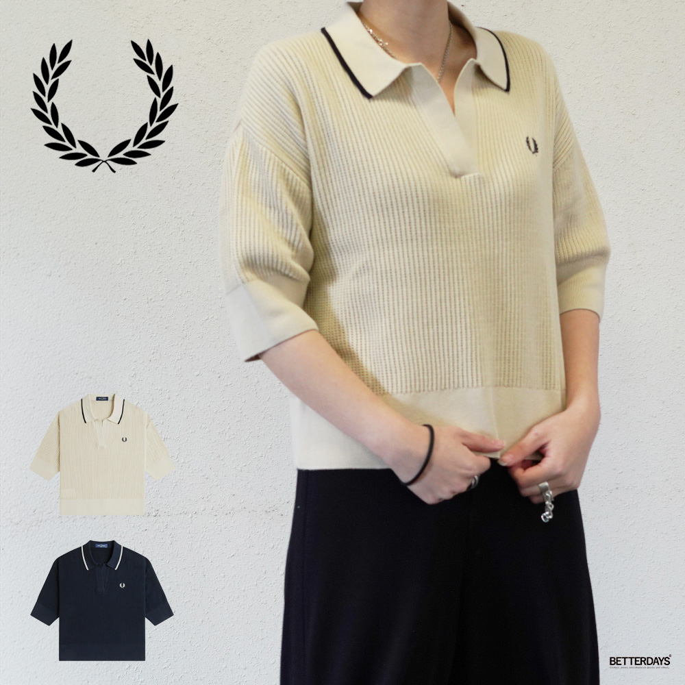 【みん】FRED PERRY フレッドペリー ニットポロ リネンライク レディース Fred Perry フレッドペリー Knitted Shirt ニットポロ