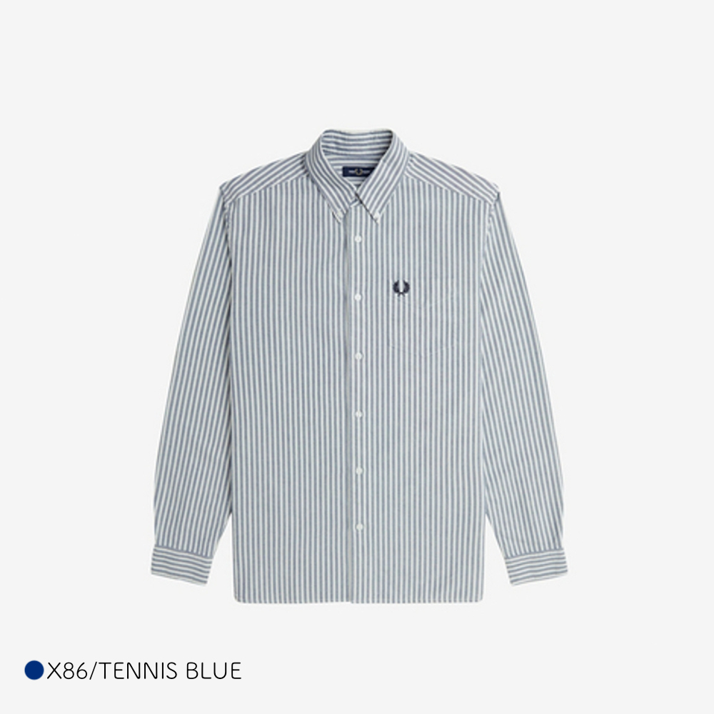 FRED PERRY ストライプ ＢＤシャツ ホワイト×グレー Ｍ セール】Stripe Oxford Shirt／ストライプオックスフォード