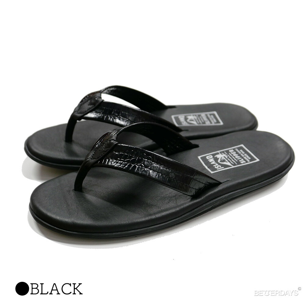 ISLAND SLIPPER BLACK クロコ型押し-