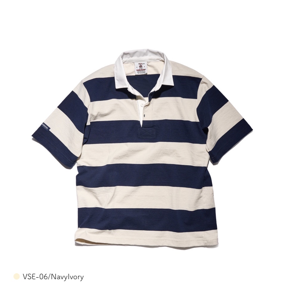 メンズ ラガーシャツ barbarian NAVY-WHITE 半袖ラガーシャツ メンズ ユニセックス ポロシャツ BARBARIAN