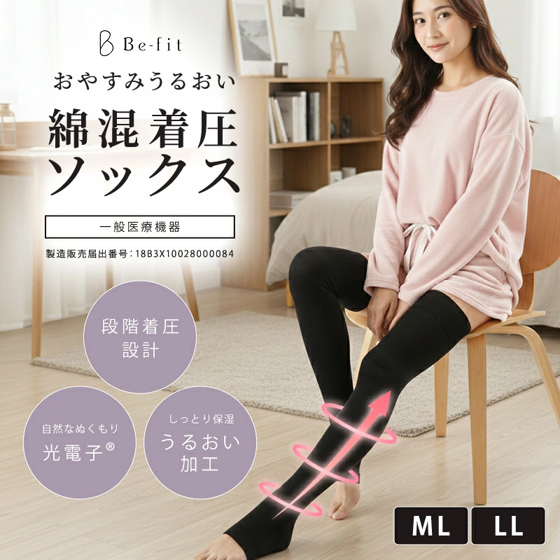 Befit（ビーフィット） お取り寄せ おやすみうるおい綿混着圧ソックス