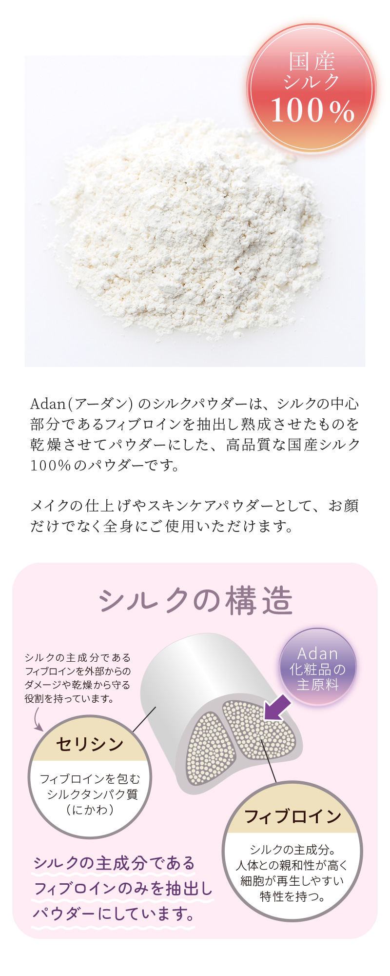 Adan（アーダン） シルクパウダー5g 国産シルク100% 日本製 保湿