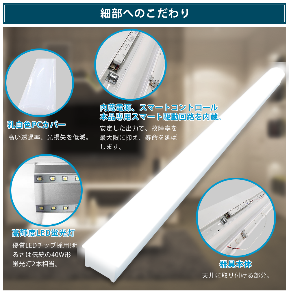 2台 LED蛍光灯 40w形 器具一体型 トラフ型 消費電力50W 高輝度10000lm