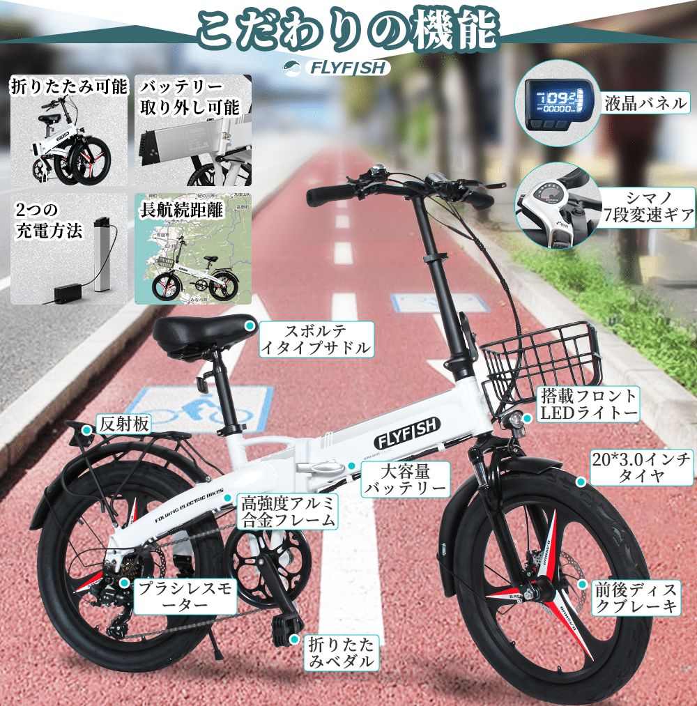 電動アシスト自転車 折りたたみ式 20インチ e-bike 公道可 3段アシストモード付き 最大走行距離80km ダブルサスペンション搭載 型式取得  2モード対応