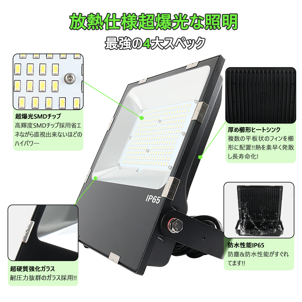 LED投光器 屋外 作業灯 500W 5000W相当 100000ML 極薄型 LED