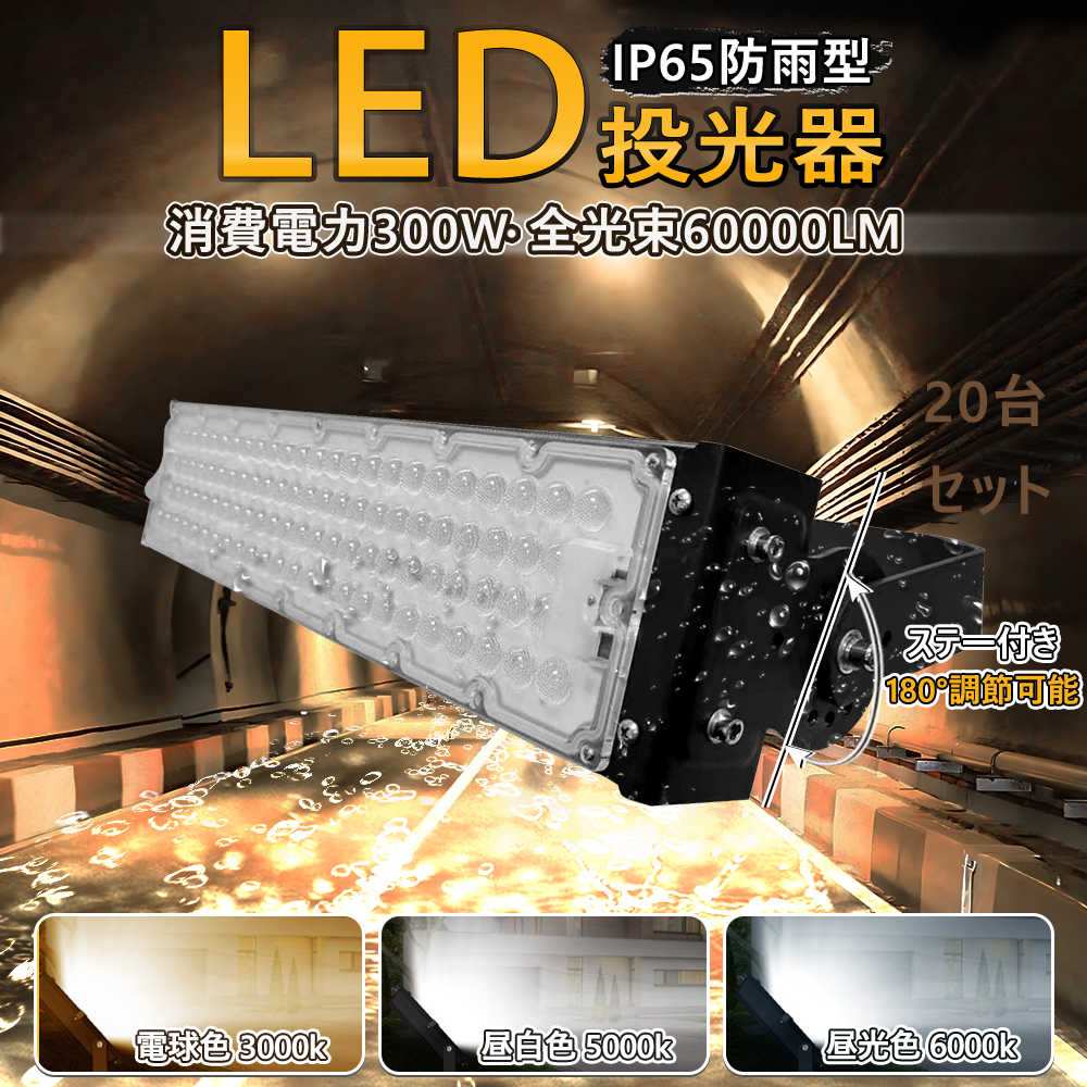 2台セット 高評価 投光器 led 屋外 防水 300W 3000W相当 60000LM スポットライト 美容室 住宅 店舗 屋外 外灯 屋外  1年保証 作業灯現場 業界独自安全第一対策 : tunnel-lights-300w-2set : bgshopstore - 通販 -  Yahoo!ショッピング