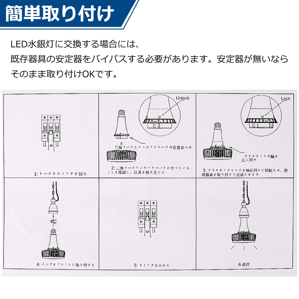 LED水銀ランプ 水銀灯交換用 100W 20000LM 200LM/W 高天井用led照明