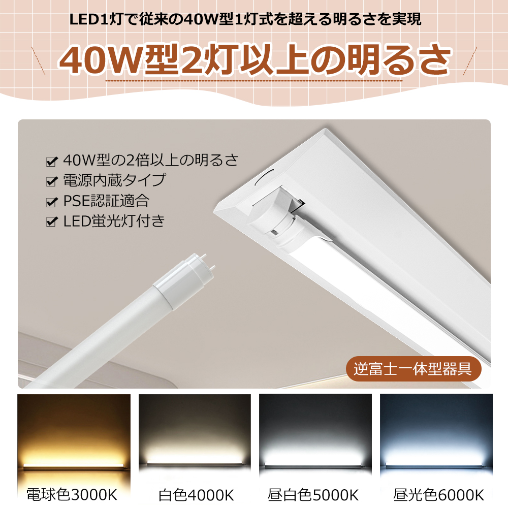 10台セット LED蛍光灯 40W形 直管器具 逆富士 1灯 逆富士型 LEDベース